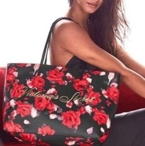 Victoria's Secret Red Floral Tote Duffle Travel Shoulder Bag